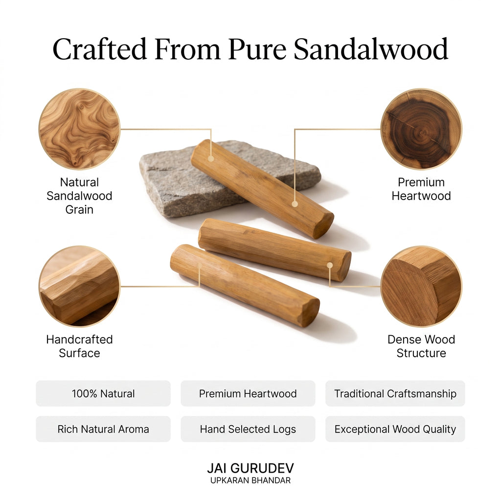 Pure sandalwood chandan stick showing natural heartwood colour and grain