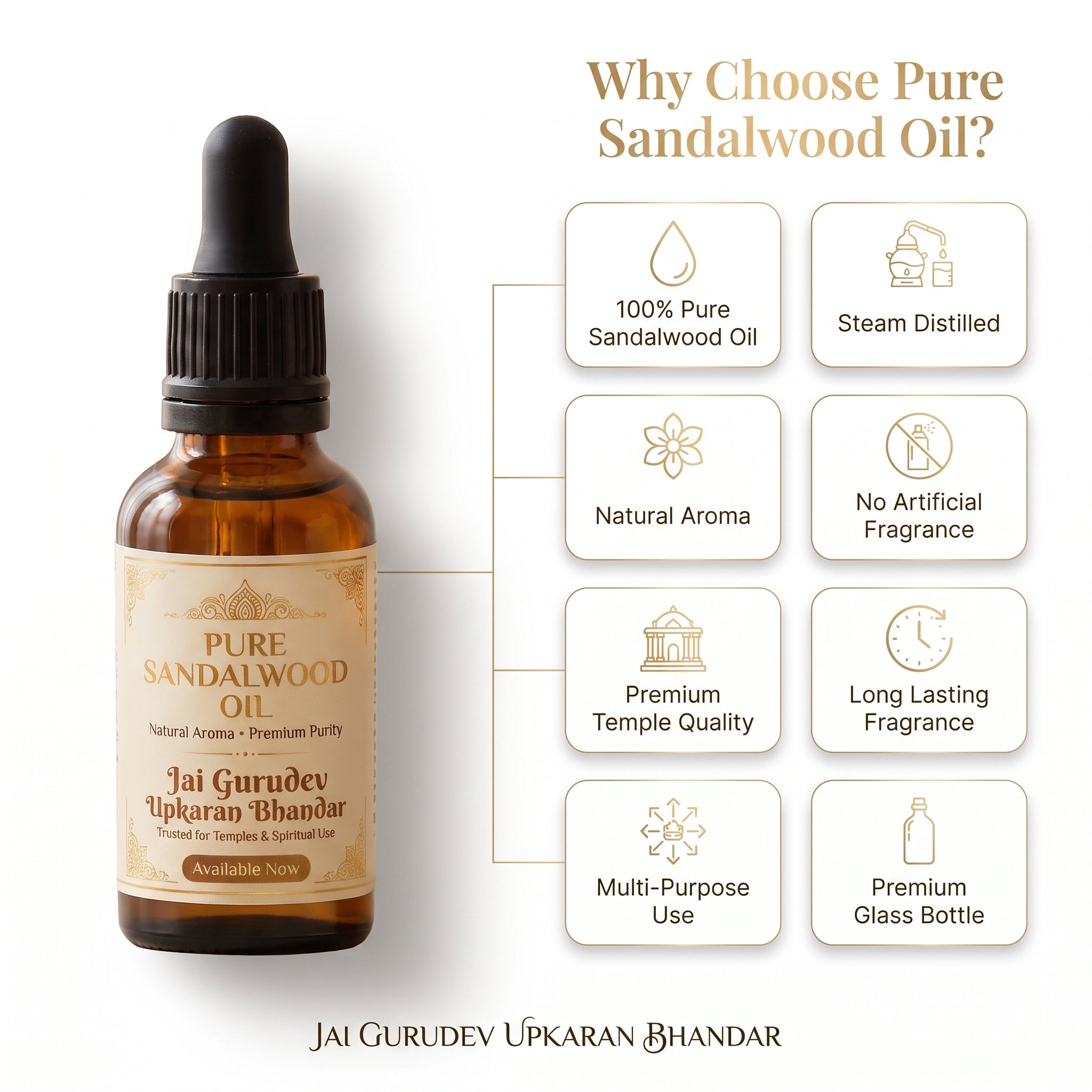 Undiluted steam-distilled sandalwood oil for pooja, meditation and skincare
