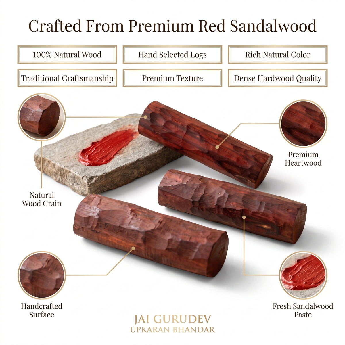 Lal chandan stick showing the deep natural red of raktachandan heartwood