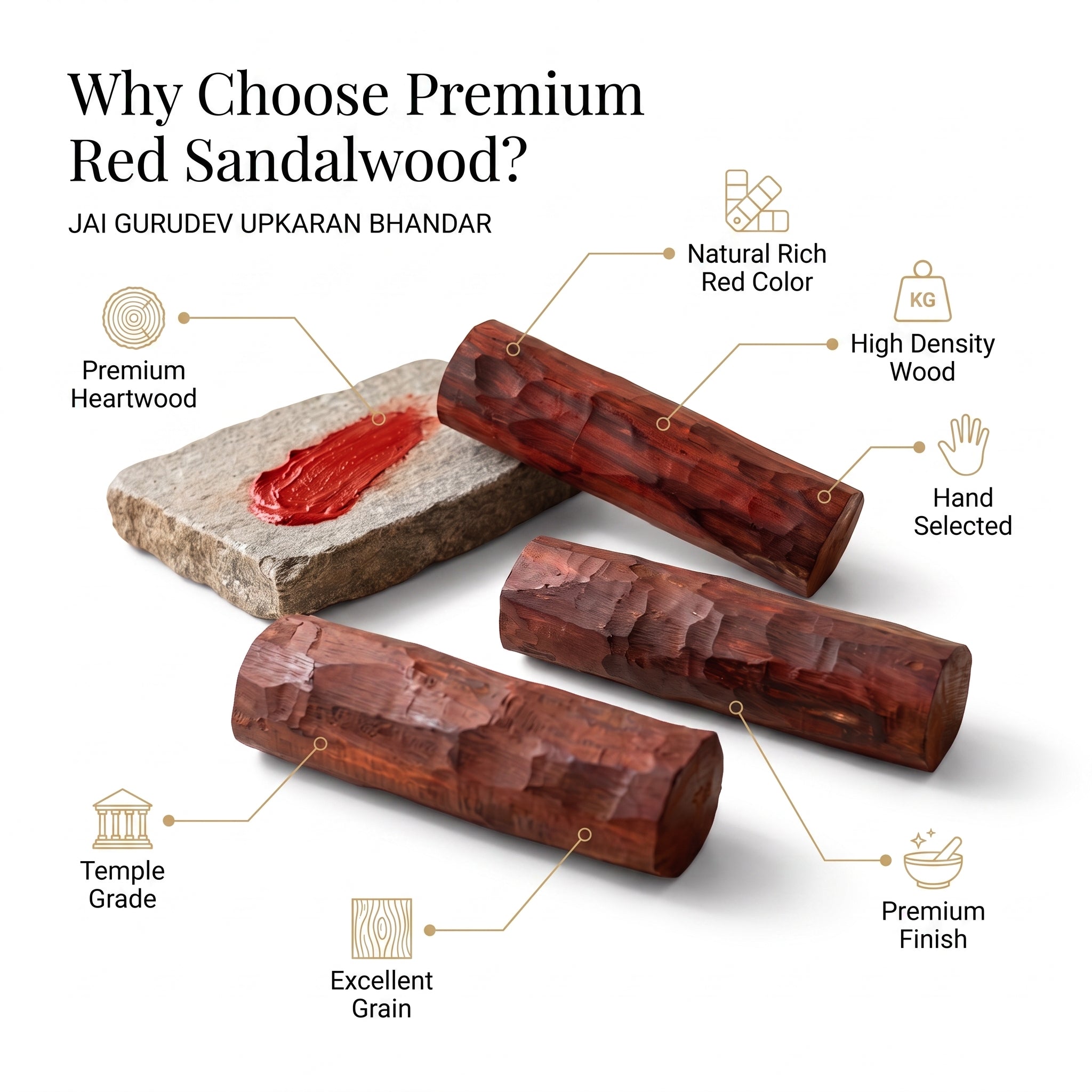 Red sandalwood stick for grinding fresh red tilak paste