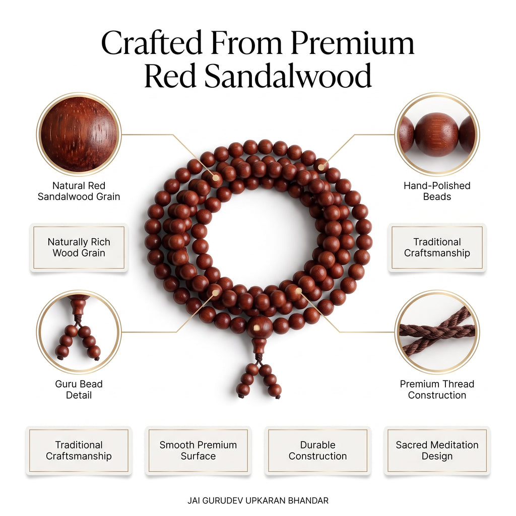 Red sandalwood mala with 108 lal chandan beads and guru bead