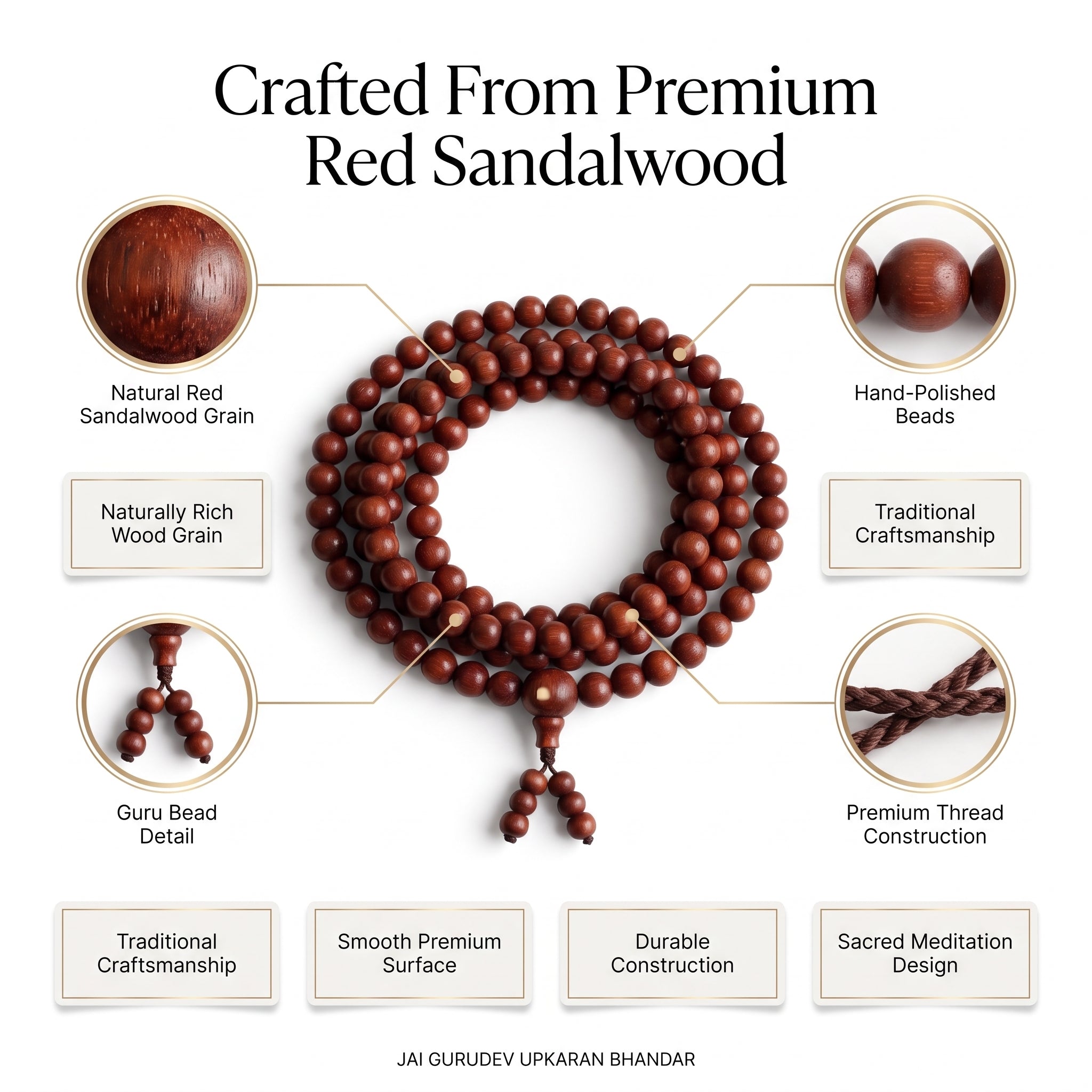 Red sandalwood mala with 108 lal chandan beads and guru bead