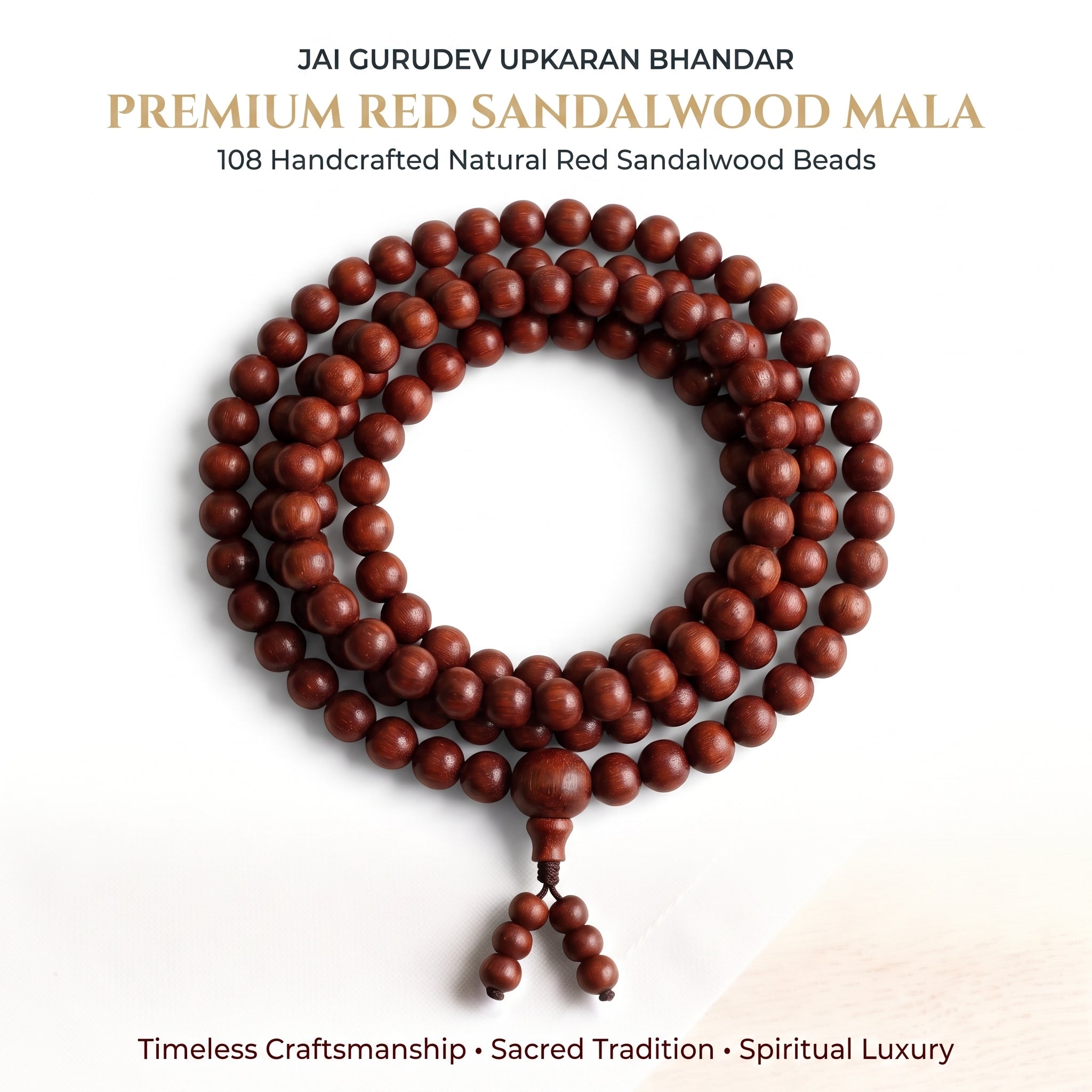 Hand-strung lal chandan mala from Jai Gurudev Upkaran Bhandar