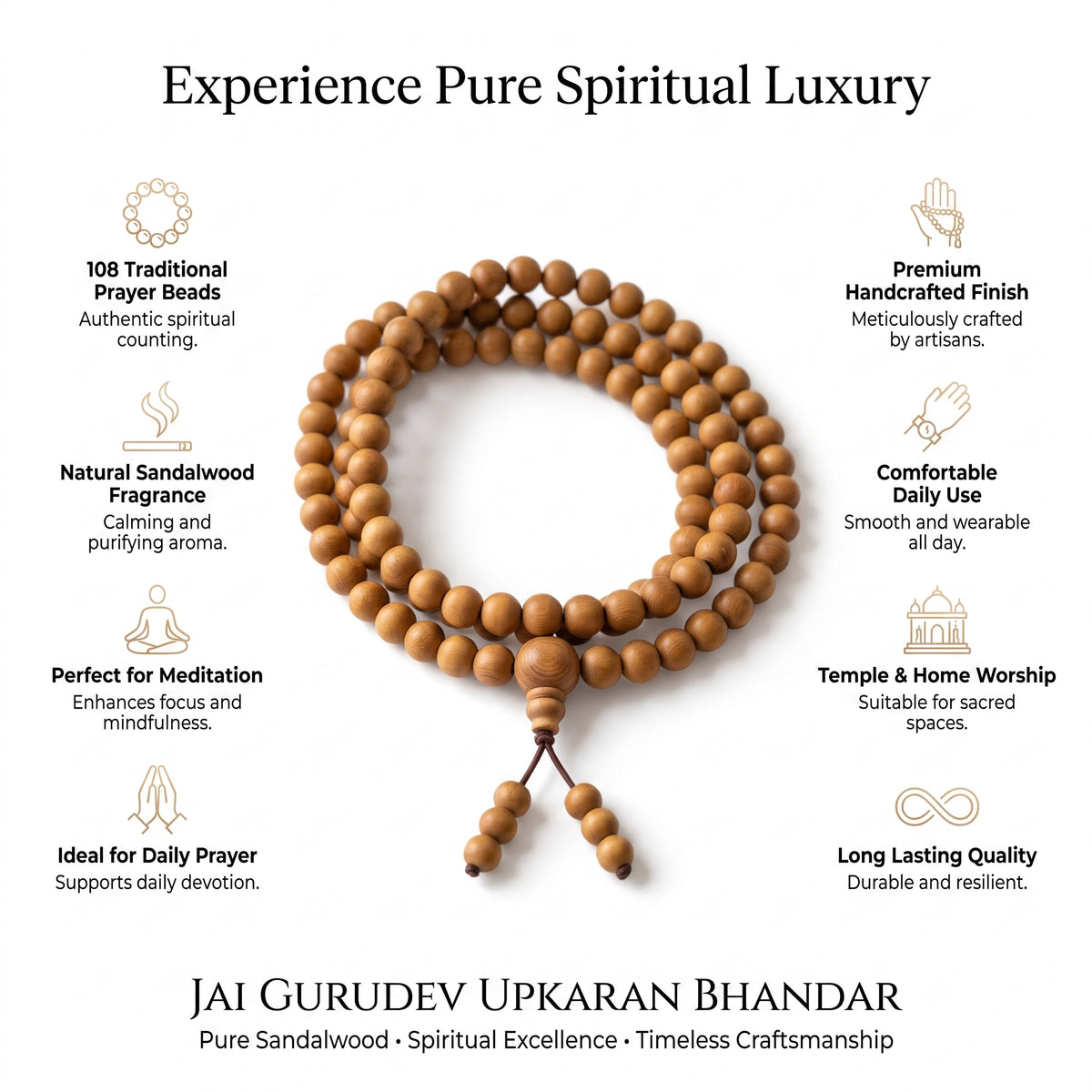 108 bead sandalwood mala for japa, mantra and meditation
