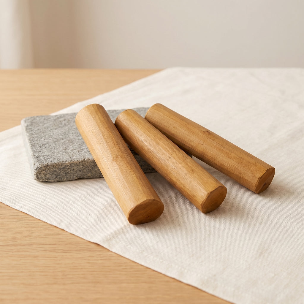 Pure sandalwood chandan sticks on grinding stone for pooja and tilak paste